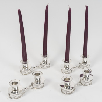 ESQUILAT – Suite de 4 Candélabres bas doubles argent massif  ART DECO