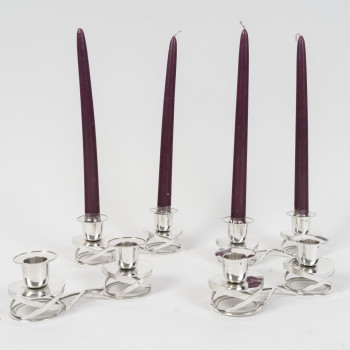 ESQUILAT – Set of 4 Art Deco Double Low Candelabra in Solid Silver