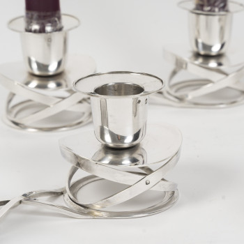 ESQUILAT – Suite de 4 Candélabres bas doubles argent massif  ART DECO