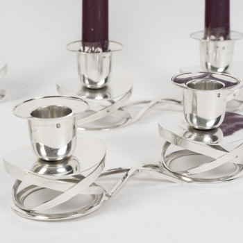 ESQUILAT – Suite de 4 Candélabres bas doubles argent massif  ART DECO