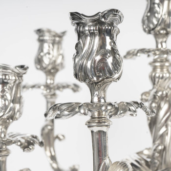 Gustave Odiot – Important pair of solid silver seven-light candelabra. Napoleon III period.