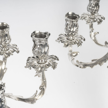 Gustave Odiot – Important pair of solid silver seven-light candelabra. Napoleon III period.