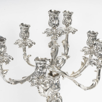 Gustave Odiot – Important pair of solid silver seven-light candelabra. Napoleon III period.