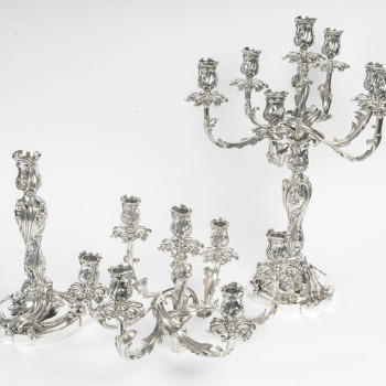 Gustave Odiot – Important pair of solid silver seven-light candelabra. Napoleon III period.
