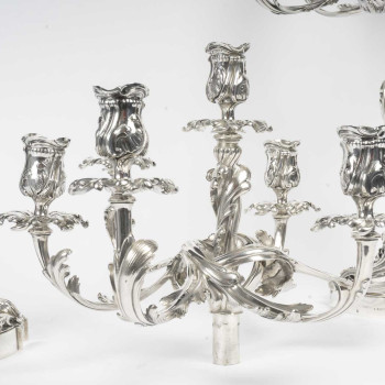 Gustave Odiot – Important pair of solid silver seven-light candelabra. Napoleon III period.