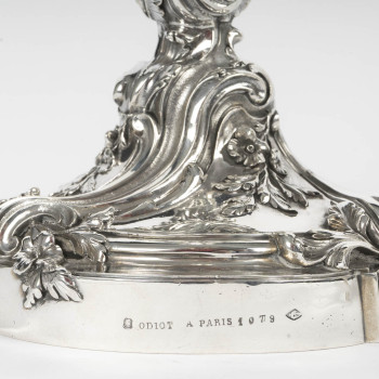 Gustave Odiot – Important pair of solid silver seven-light candelabra. Napoleon III period.