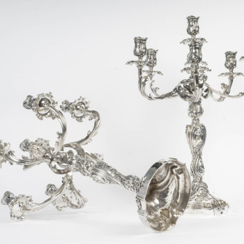 Gustave Odiot – Important pair of solid silver seven-light candelabra. Napoleon III period.