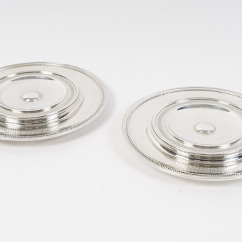 RISLER & CARRÉ – Pair of covered sweetmeat dishes in solid silver and cobalt blue glass – late 19th