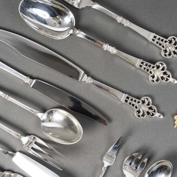 CCHRISTOFLE & CARDEILHAC - Solid silver flatware set, 143 pieces, "Renaissance" pattern - Late...