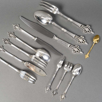 CCHRISTOFLE & CARDEILHAC - Solid silver flatware set, 143 pieces, "Renaissance" pattern - Late...