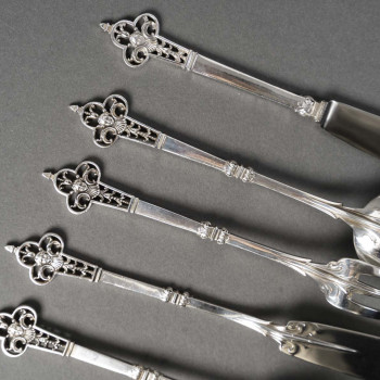 CCHRISTOFLE & CARDEILHAC - Solid silver flatware set, 143 pieces, "Renaissance" pattern - Late...