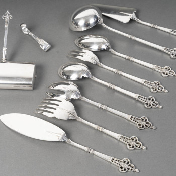 CCHRISTOFLE & CARDEILHAC - Solid silver flatware set, 143 pieces, "Renaissance" pattern - Late...