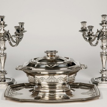 Silversmith ROUSSEL - Centerpiece in its "dormant" in silver XXth