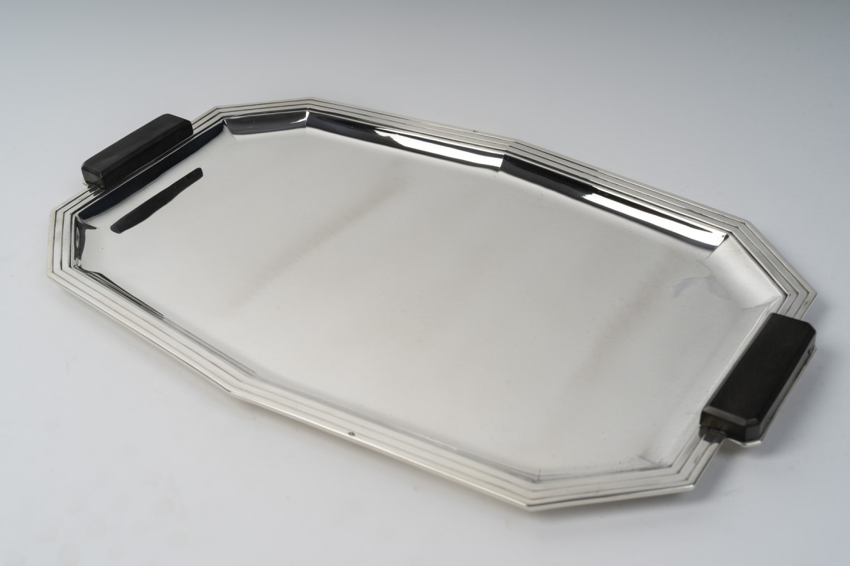 OLIER & CARON - Solid silver tray, Art Deco period (20th century)