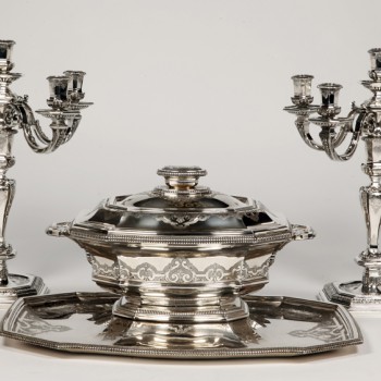 Silversmith ROUSSEL - Centerpiece in its "dormant" in silver XXth