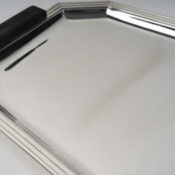 OLIER & CARON - Solid silver tray, Art Deco period (20th century)
