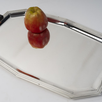 OLIER & CARON - Solid silver tray, Art Deco period (20th century)