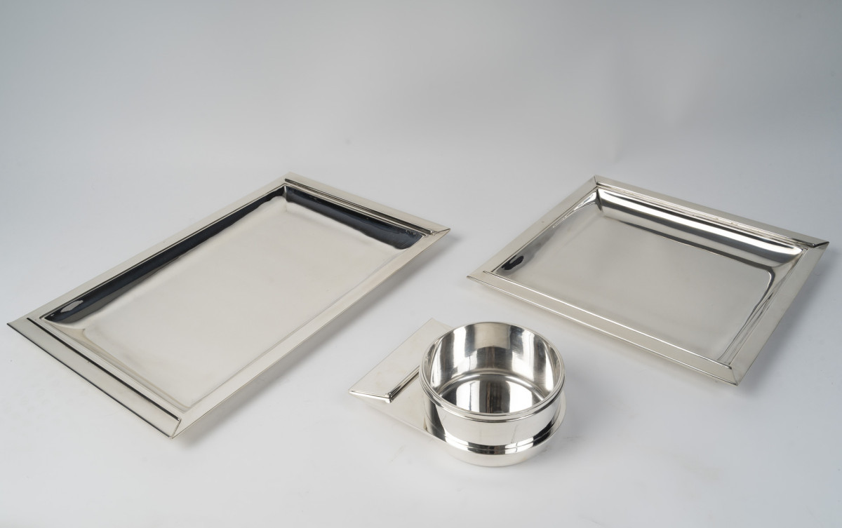 J. E. PUIFORCAT- Set de 2 plats et saucière - Modèle « Trouville », ART DECO 1921-1922