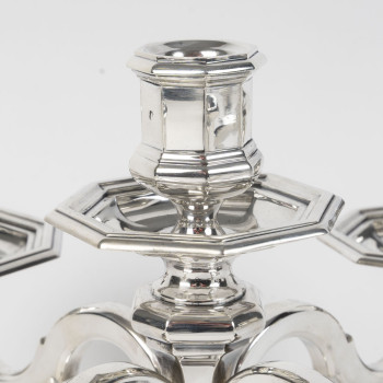 CHRISTOFLE – Paire de candélabres en argent massif 5 bougies Epoque ART DECO vers 1940