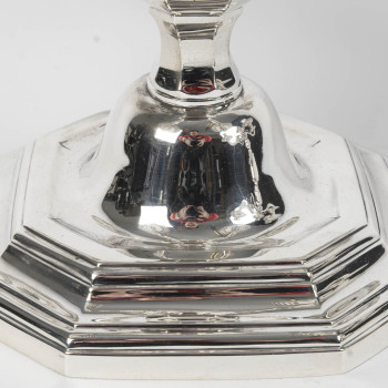 CHRISTOFLE – Paire de candélabres en argent massif 5 bougies Epoque ART DECO vers 1940