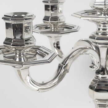 CHRISTOFLE – Paire de candélabres en argent massif 5 bougies Epoque ART DECO vers 1940