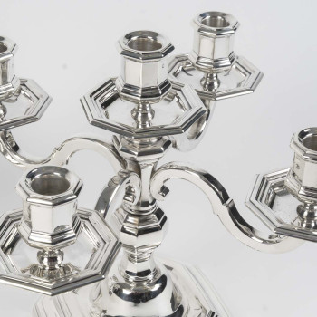 CHRISTOFLE – Paire de candélabres en argent massif 5 bougies Epoque ART DECO vers 1940