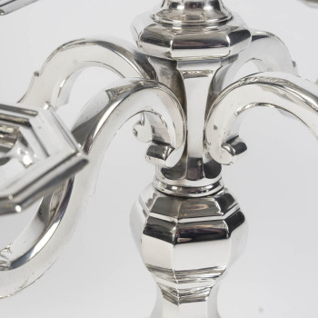 CHRISTOFLE – Paire de candélabres en argent massif 5 bougies Epoque ART DECO vers 1940