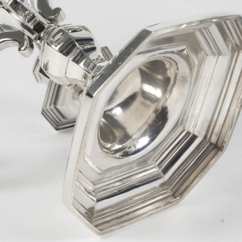 CHRISTOFLE – Paire de candélabres en argent massif 5 bougies Epoque ART DECO vers 1940