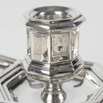 CHRISTOFLE – Pair of 5-light solid silver candelabra, Art Deco period, circa 1940