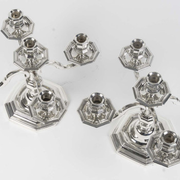 CHRISTOFLE – Pair of 5-light solid silver candelabra, Art Deco period, circa 1940