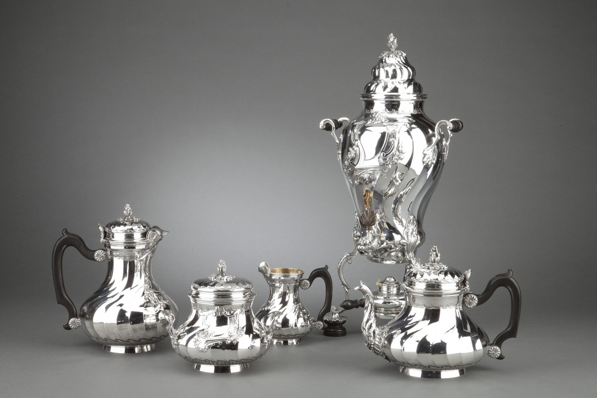 Goldsmith BOIN TABURET - Tea / Coffee service 4 pieces in solid silver plus Samovar in silver...