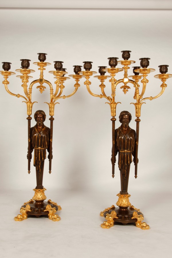 Paire de candélabres en bronze patiné et doré Napoléon III