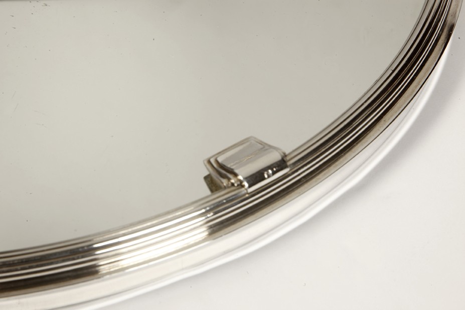 Goldsmith CARDEILHAC - Round solid silver tray with mirror base ART DECO