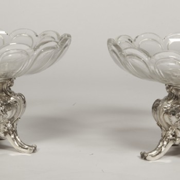 Orfèvre GUSTAVE ODIOT - Paire de coupes en argent massif et cristal BACCARAT