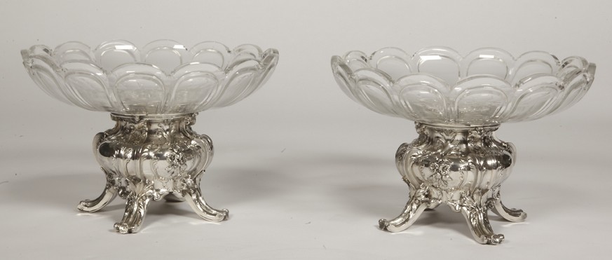 Orfèvre GUSTAVE ODIOT - Paire de coupes en argent massif et cristal BACCARAT