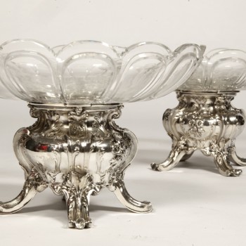 Orfèvre GUSTAVE ODIOT - Paire de coupes en argent massif et cristal BACCARAT