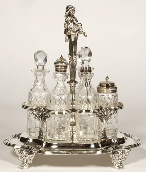 Silversmith ODIOT - Cruet/vinegar in solid silver and 19th century crystal bottles