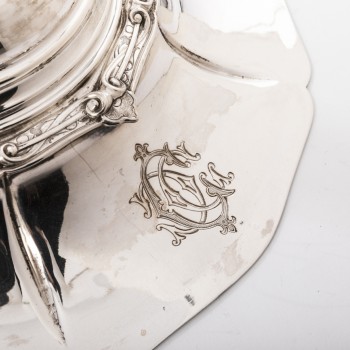 Goldsmith ODIOT - Vegetable dish on its platter in solid silver XIXth
