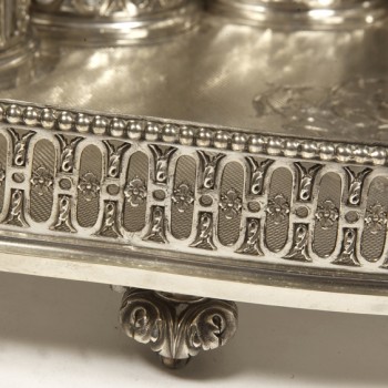 Goldsmith ODIOT - Cabaret in sterling silver and 4 19th century crystal bottles