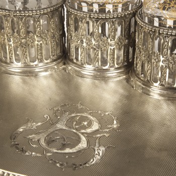 Goldsmith ODIOT - Cabaret in sterling silver and 4 19th century crystal bottles