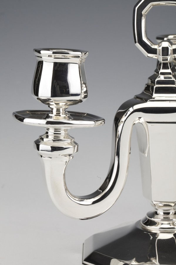 Goldsmith GUSTAVE KELLER -Pair of sterling silver candelabra ART DECO  1930