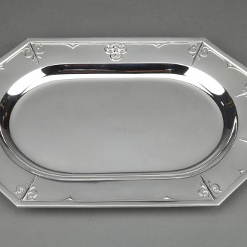 CARDEILHAC silversmith - 42 cm - Solid silver dish, XIXth "Fer de lance" model
