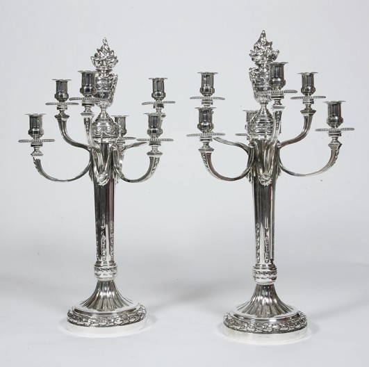 A. AUCOC - Exceptional Pair of Sterling Silver Candelabra 7 Lights XIXth