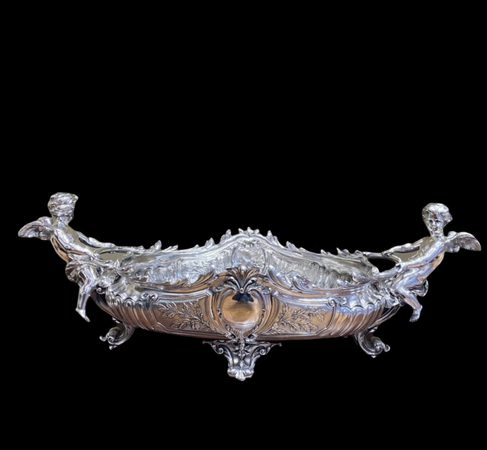Orfèvre CHRISTOFLE - Jardinière en bronze argenté XIXe NAP III