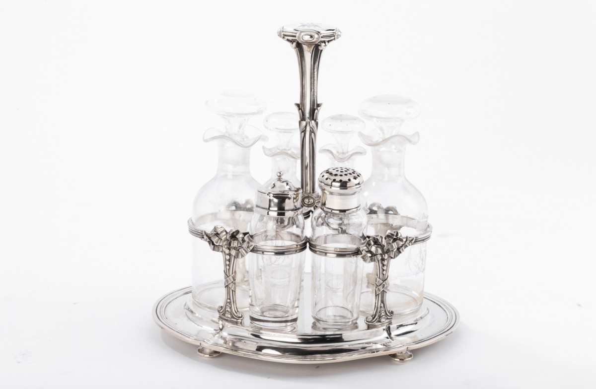 Silversmith ODIOT - Cruet / Vinegar in solid silver/crystal late 19th century