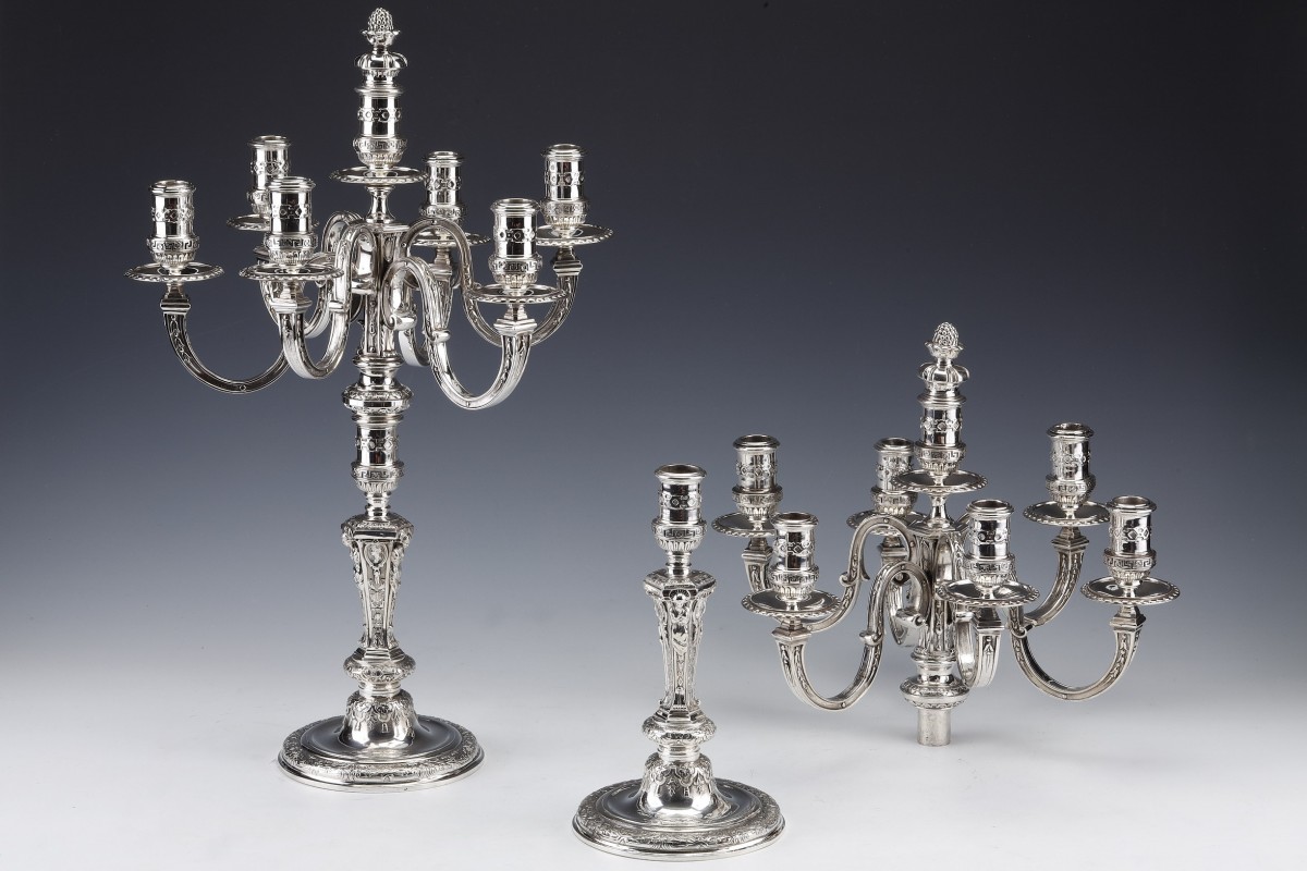 MARRET Frères - Important Pair of 19th Century Sterling Silver Candelabra