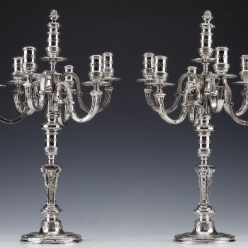 MARRET Frères - Important Pair of 19th Century Sterling Silver Candelabra