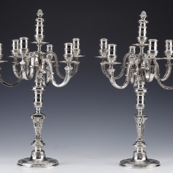 MARRET Frères - Important Pair of 19th Century Sterling Silver Candelabra