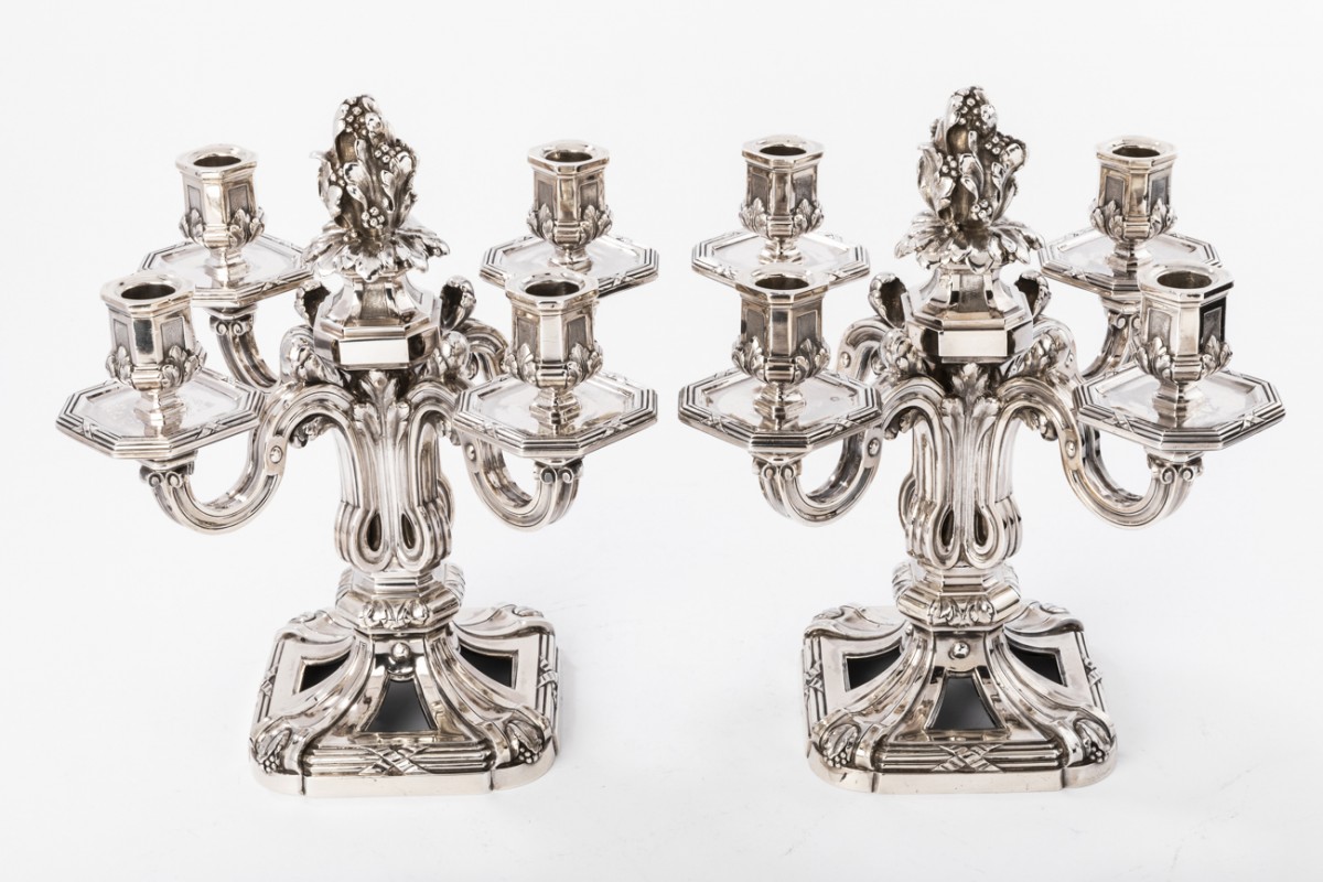 ED. TETARD - Pair of candelabras bottom solid silver vintage ART DECO,