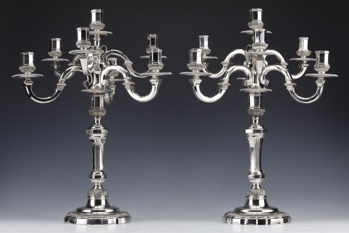 PUIFORCAT - Important Pair of late 19th century solid silver candelabra